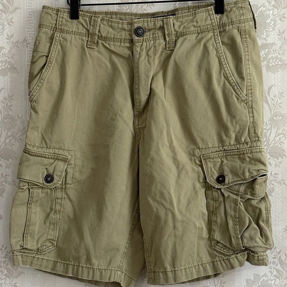 American Eagle Cargo Shorts Sz 32 Tan Baggy‎ Military Utility Distressed Y2k